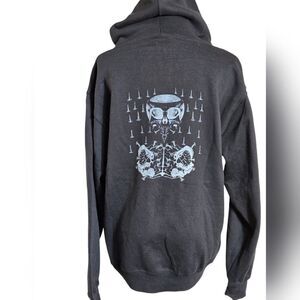 B & E Sport Black Goth Twisted Graphic Print Zip Hoodie Sweatshirt